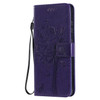 For Nokia 7.2 Tree & Cat Pattern Pressed Printing Horizontal Flip PU Leather Case with Holder & Card Slots & Wallet & Lanyard(Purple)