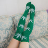 Maple Pattern Sports Knitted Thigh Socks(Green White Leaves)