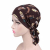 2 PCS Stretch Cotton Printed Turban Cap Chemotherapy Cap Toe Cap, Size:One Size(Coffee Feather)