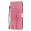For Nokia 7.2 Tree & Cat Pattern Pressed Printing Horizontal Flip PU Leather Case with Holder & Card Slots & Wallet & Lanyard(Pink)