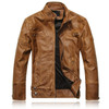 Men Plus Velvet Fashion Leather Jacket Motorcycle Coat (Color:Khaki Size:XXXL)