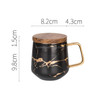 Marble Matte Gold Series Ceramic Tea Cup Coffee Mug With Wooden Lid Or Tray(Black with Lid)