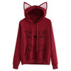 Solid Black Hooded Top Cute Cat Hoodie Warm Womens Sports Sweater, Size:S(Wine Red)