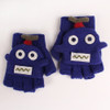 Winter Dual-use Cartoon Half Finger Flip Knitted Warm Children Gloves(Blue)