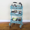 Metal Kitchen Trolley Carts Wheeled Storage Rack Shelf Vegetable Floor Bathroom Shelf Storage(Blue)