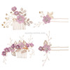 Fashion Flower Hair Combs Headdress Prom Bridal Wedding Hair Accessories Gold Leaves Hair Jewelry Hair Pins(Purple sets)