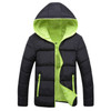 Stylish Slim Men Hooded Cotton Coat, Size:XXL(Black + Green)(Black + Green)