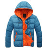 Stylish Slim Men Hooded Cotton Coat, Size:XXL(Light Blue + Orange)(Light Blue + Orange)