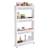 Multipurpose Bathroom Storage Rack Shelf Multi-layer Refrigerator Side Shelf with Removable Wheels(Four Layer White)