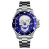 SKMEI 9195 Fashion Water-inlaid Drill Skull Nightlight Waterproof Quartz Watch Steel Strip Watch for Men(Silver Blue)