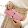 Women Purse Thread Plaid Leather Fashion Design With Polyester Phone Bag Long Slim Ladies Wallet(Pink)