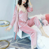 Spring Autumn Sexy Women's Thin Three-Piece Pajamas, Size:XL(Pink)