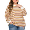 Casual Horizontal Strip Super Loose Large Size Sweater (Color:As Show Size:XXXXL)