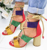 Women Shoes Openwork Color Block Hemp Lace Up High Heels, Size:37(Green)