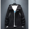 Minimalist Design Loose and Comfortable Casual Windbreaker Jacket (Color:Black Size:XXXL)