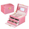 Simple Portable Jewelry Box Earrings Ring Storage Consolidation Box with Drawers, Size : 17.5 x 14 x 13cm(Rose Red)