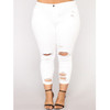 Plus Size Solid Color Frayed Casual Pants (Color:White Size:XL)