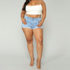 Plus Size Cowgirl Shorts Hot Pants (Color:Baby Blue Size:XL)