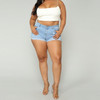 Plus Size Cowgirl Shorts Hot Pants (Color:Baby Blue Size:XL)