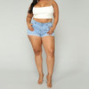 Plus Size Cowgirl Shorts Hot Pants (Color:Baby Blue Size:XXL)