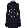 Slim Mid-length Commuter Jacket Trench Coat (Color:Navy Size:S)