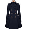 Slim Mid-length Commuter Jacket Trench Coat (Color:Navy Size:XXL)