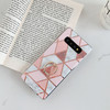 For Galaxy S10e   Plating Colorful Geometric Pattern Mosaic Marble TPU Mobile Phone Case Rhinestone Stand Ring(Pink PR1)