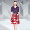 Half-open Collar Sweater + Fashion Print Skirt Two-piece Suit (Color:Purple Size:XXXL)