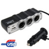 WF-0120 12V / 24V 3 Way Triple Sockets USB Car Cigarette Lighter Socket Splitter Charger(Black)