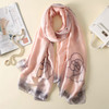 Women Flowers Elegant Imitated Silk Fabric Pink Ink Flower Pattern Shawl Sunscreen Beach Scarf, Size: 90*180cm