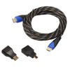 5m HDMI 1.4 Version 1080P Woven Net Line Blue Black Head HDMI Male to HDMI Male Audio Video Connector Adapter Cable with Mini HDMI & Micro HDMI Adapter Set