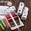 48 Slots Cartoon Animal Print Pen Bag Canvas Pencil Wrap Curtain Roll Up Pencil Case Stationery Pouch