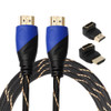 1.8m HDMI 1.4 Version 1080P Woven Net Line Blue Black Head HDMI Male to HDMI Male Audio Video Connector Adapter Cable with 2 Bending HDMI Adapter Set