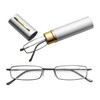 Reading Glasses Metal Spring Foot Portable Presbyopic Glasses with Tube Case +1.50D(Silver Gray )