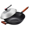 Uncoated Household Cast Iron Wok Suitable for Induction Cooker Gas Stove, Size:34cm Ear(Single Pot+Stand Lid)