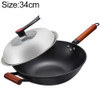 Uncoated Household Cast Iron Wok Suitable for Induction Cooker Gas Stove, Size:34cm Ear(Single Pot+Stand Lid)