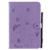 For Samsung Galaxy Tab A8.0 (2015) T350 Cat Bee Embossing Pattern Shockproof Table PC Protective Horizontal Flip Leather Case with Holder & Card Slots & Wallet & Pen Slot & Wake-up / Sleep Function(Purple)