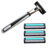 Set Of Washable Manual Razor With Stainless Steel-Made Double Layer Classic Blade And Rubber Handle(black+silver)