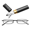 Reading Glasses Metal Spring Foot Portable Presbyopic Glasses with Tube Case +3.50D(Black )