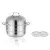 Household Stainless Steel Three-layer Double Bottom Multi-function Steamed Bun Steamer, Size:28cm, Style:Double Layers (Solid Ears)