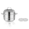 Household Stainless Steel Three-layer Double Bottom Multi-function Steamed Bun Steamer, Size:28cm, Style:Double Layers (Solid Ears)
