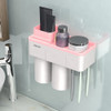 Free Punching Toothbrush Holder Set Bathroom Shelf, Style:2 Cups(Pink)