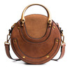 Circular Scrub PU Leather Women Bags Retro Handbag Shoulder Mini Bag(Brown)
