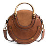 Circular Scrub PU Leather Women Bags Retro Handbag Shoulder Mini Bag(Brown)