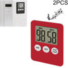2 PCS Super Thin LCD Digital Screen Kitchen Timer Cooking Count Up Countdown Alarm Magnet Clock(Red)