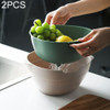 2 PCS Household Double-layer Solid Color Kitchen Fruit and Vegetable Basket Storage Box Drain Basket(Light Gray + Dark Green)(Light Gray + Dark Green)