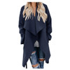 Women Woolen Coat Mid-length Windbreaker (Color:Navy Blue Size:XXL)