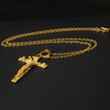 Men Vintage Stainless Steel Cross Jesus Pendant Necklace(Cross chain-Gold)