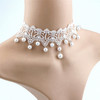 Women Fashion Elegant Vintage Imitation Pearl White Lace Choker Necklaces Bridal Jewelry(White)