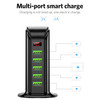 USLION 5V/4A 5 USB Port Charger Vertical Universal Travel Smart Digital Display Charger, Plug Type:EU Plug